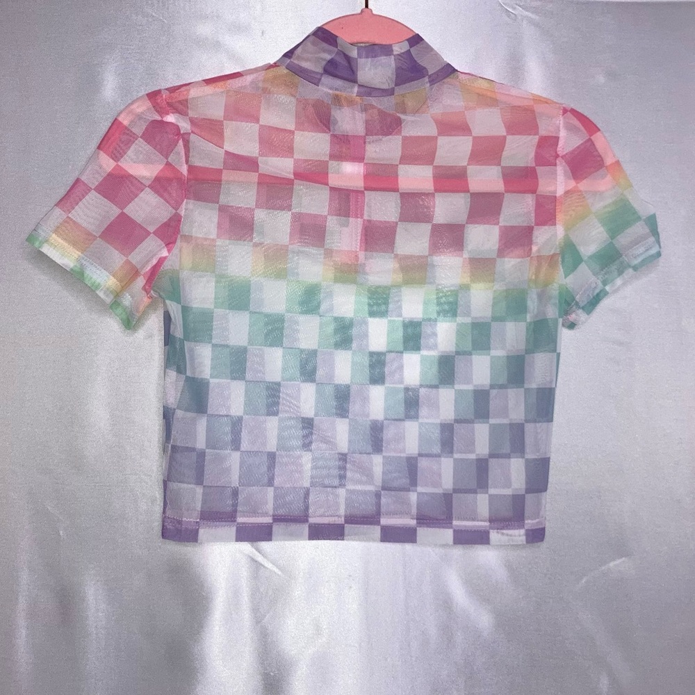 SHEER CHECKER PRINT CROP TOP - MULTICOLOR (S)